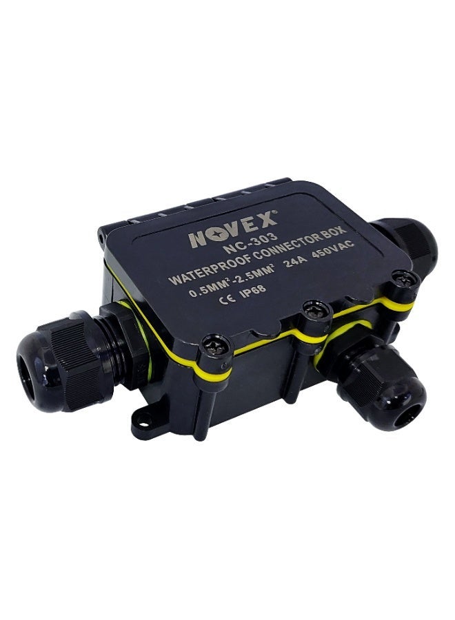 NOVEX NC-303 3-Way Waterproof Connector Box | IP68 Weatherproof Electrical Junction | 0.50–2.50mm² | 24A 450VAC - Image 1